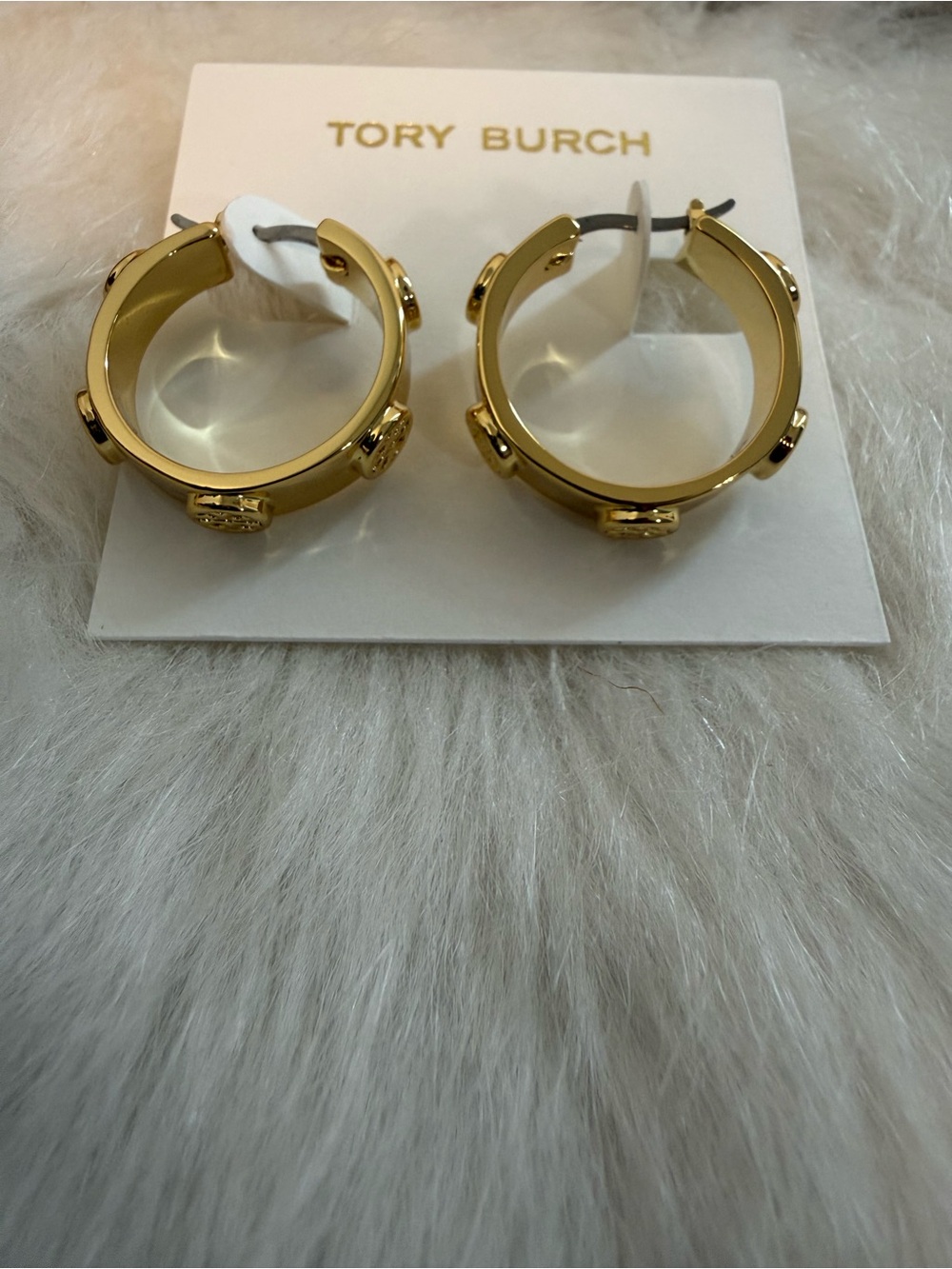 Tory Burch Polished Gold Hoop Earrings with Logo Discs - Picture 3 of 3